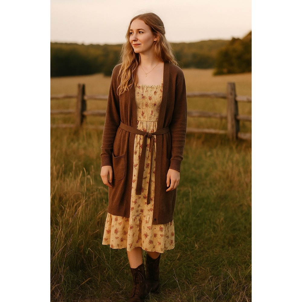 Vertigo Paris XL Angora Blend Mocha Brown Belted Sweater‎ Boho Cottagecore NWT